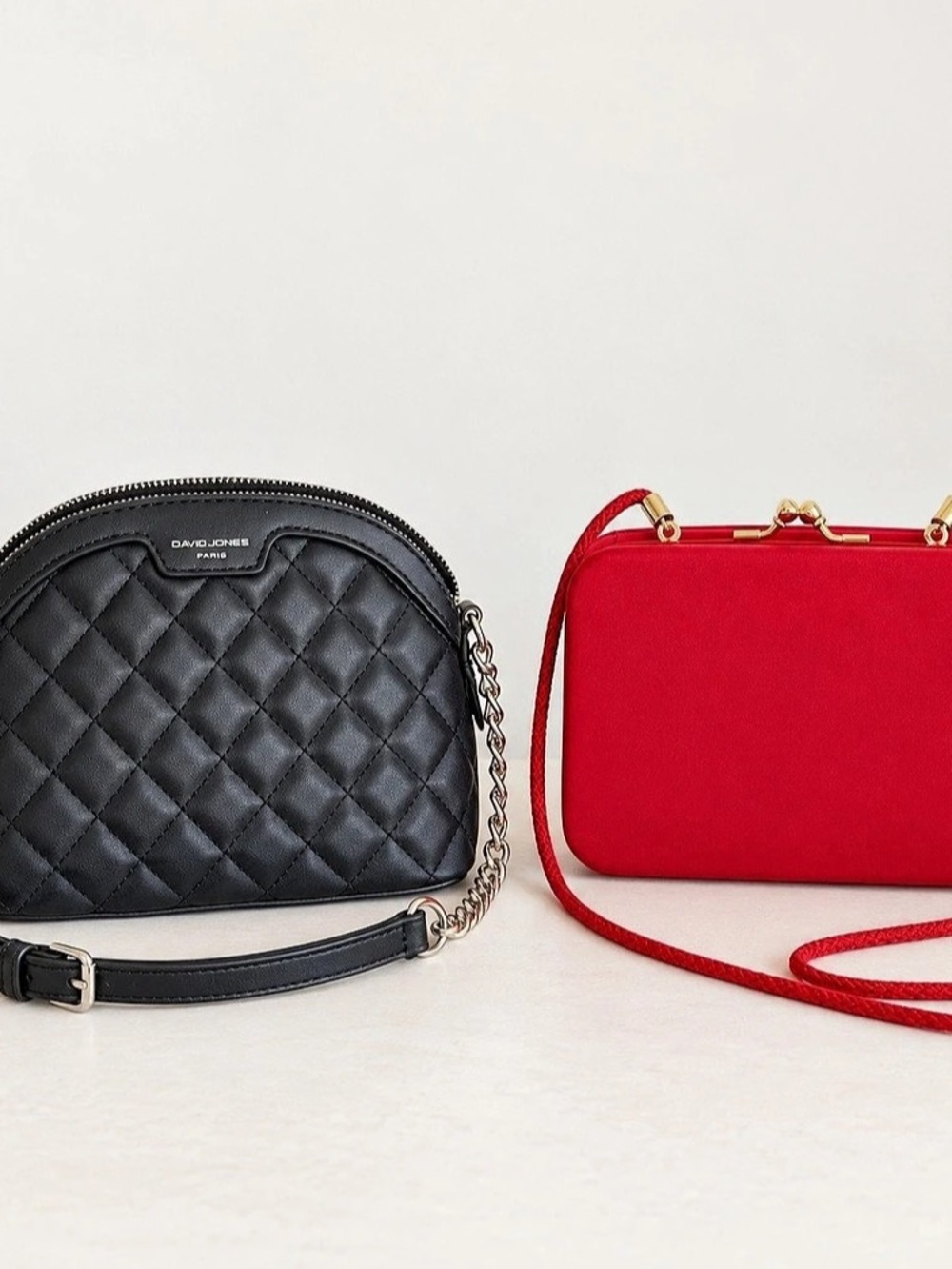 David Jones Quilted Crossbody Bags in Black & no brand Red Like New bundle